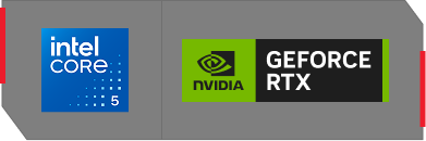 Logo do processador intel em azul e logo da placa nvidia em verde ao lado das palavras GeForce RTX em branco.