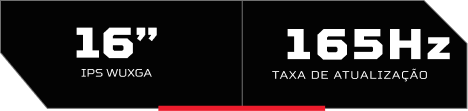 Em letras brancas, resolução de 15.6 polegadas IPS Full HD, ao lado, taxa de atualização de 144 Hz.