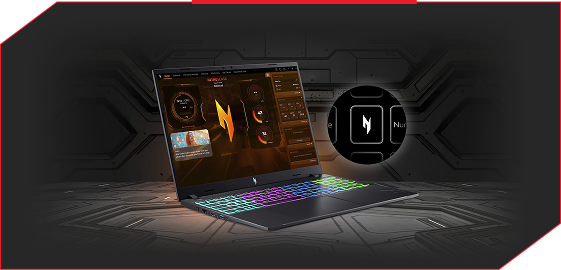 Notebook Acer Nitro 5, sobre o teclado observa-se os logos da intel em azul e da nvidia em verde.