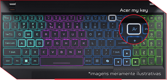 Notebook Acer Nitro 5, sobre o teclado observa-se os logos da intel em azul e da nvidia em verde.