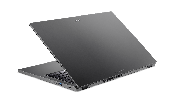 Notebook Acer Aspire 5 de frente com imagem abstrata na tela nas cor azul.