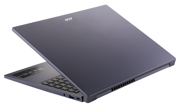 Notebook Acer Aspire 5 de frente com imagem abstrata na tela nas cor azul.